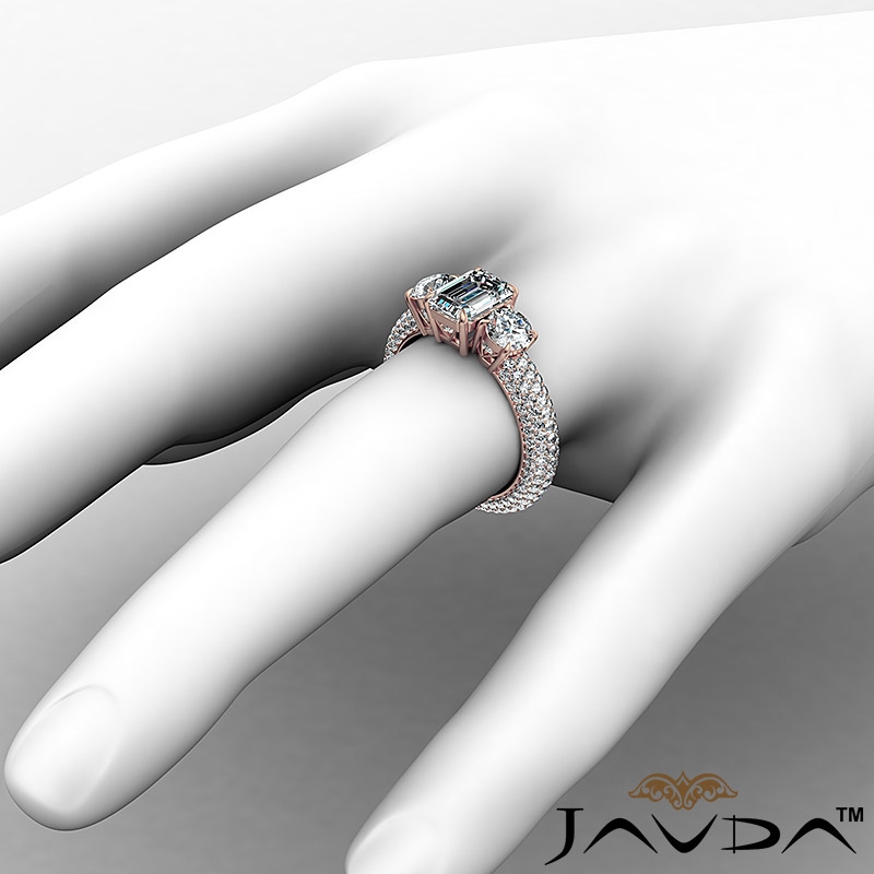 Micro Pave Set Three Stone diamond Ring 14k Rose Gold