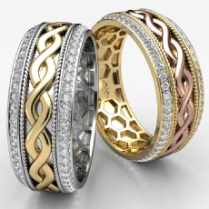 Infinity Pattern Diamond Eternity Men's Wedding Band 14k Two Tone Gold 0.90Ct