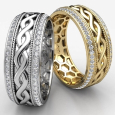 Infinity Pattern Diamond Eternity Men's Wedding Band 14k Gold Yellow  (0.9Ct. tw.)