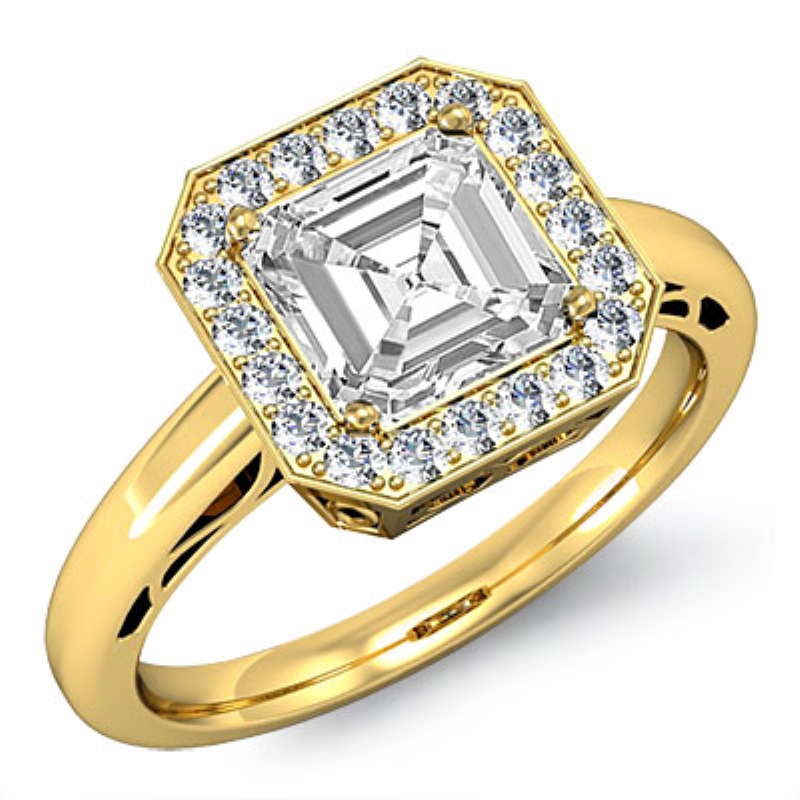 Halo Sidestone Filigree diamond Ring 14k Gold Yellow