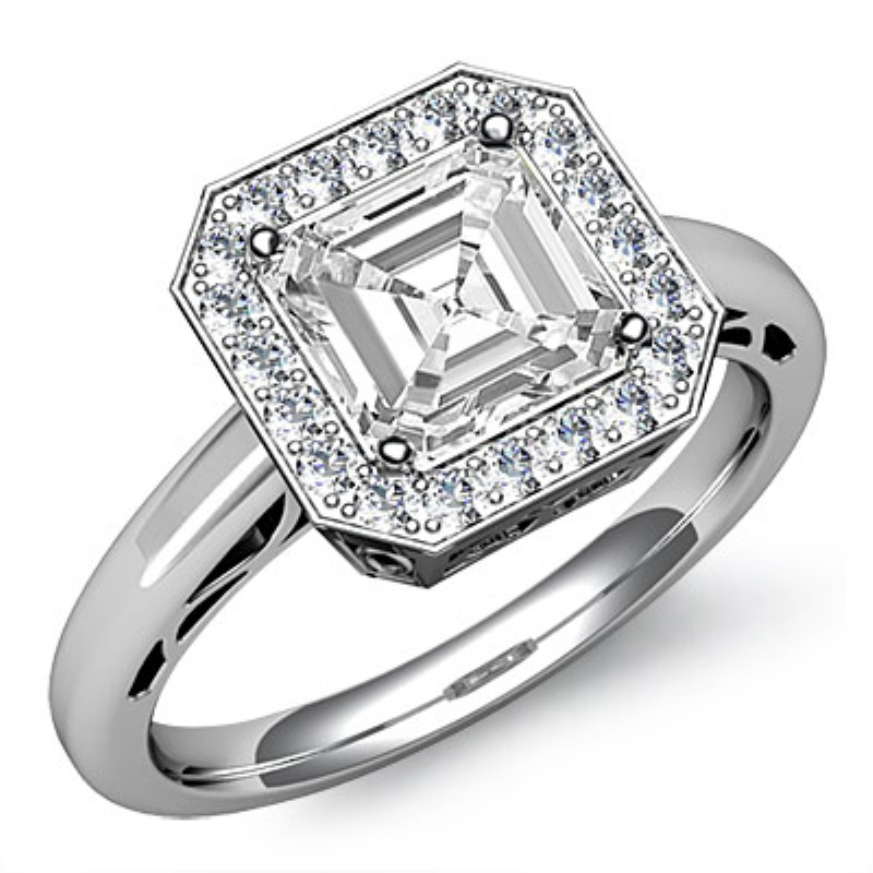 Halo Sidestone Filigree diamond Ring 14k Gold White