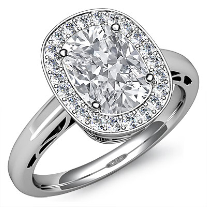 Halo Sidestone Filigree diamond Ring 14k Gold White