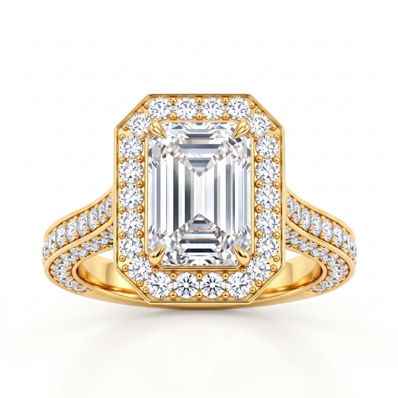 Halo Micro Pave Bridge Accent diamond Ring 18k Gold Yellow