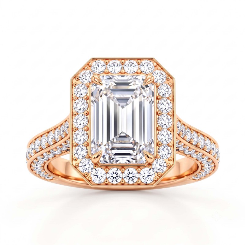 Cathedral Style Halo Pave Set diamond Ring 14k Rose Gold