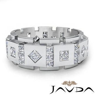 Princess Diamond Man Men Solid Box Eternity Wedding Band 14k Gold White 3Ct
