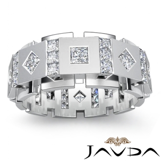 Princess Diamond Man Men Solid Box Eternity Wedding Band 14k Gold White 3Ct