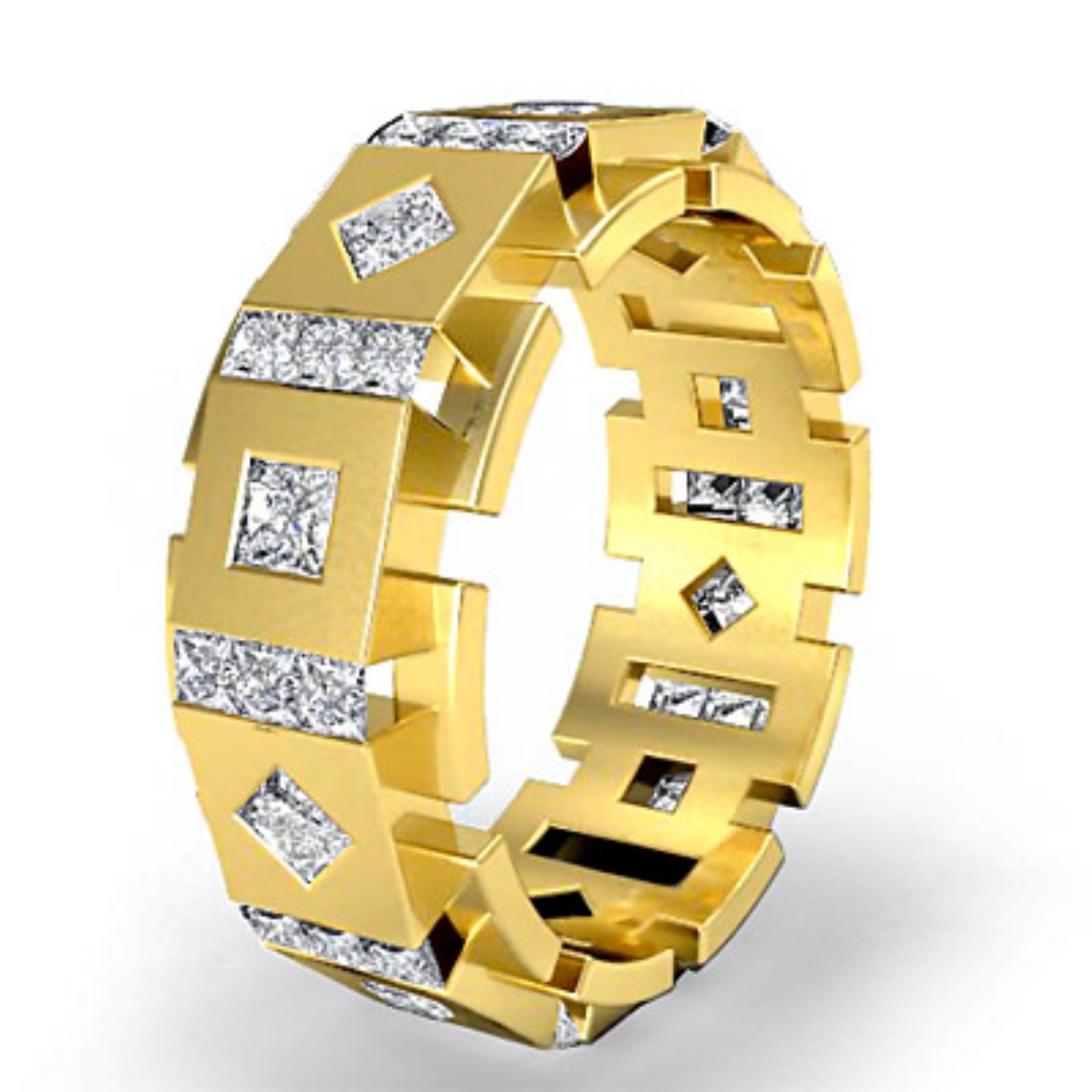 Princess Diamond Box & Kite Eternity Men's Wedding Band in 18k Gold ...