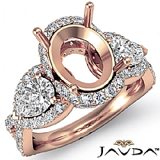 Three 3 Stone Diamond Anniversary Pear Oval Semi Mount Ring 14k Rose Gold  (1.4Ct. tw.)