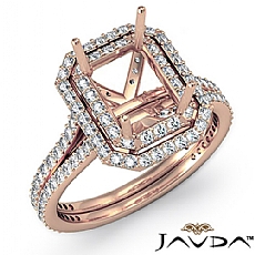 Halo Setting Diamond Engagement Emerald Cut Semi Mount Ring 14k Rose Gold (1.6Ct. tw.)