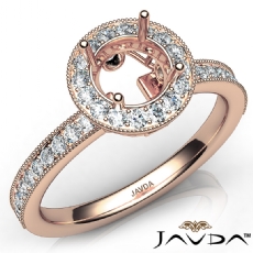 Halo Pave Setting Diamond Engagement 14k Rose Gold Round Semi Mount Ring  (0.5Ct. tw.)