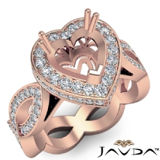 Diamond Engagement Heart Semi Mount Halo Pave Setting Ring 14k Rose Gold  (1.3Ct. tw.)