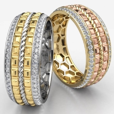 Center Rope Round Diamond Eternity Men's Wedding Band 14k Two Tone Gold 0.90Ct