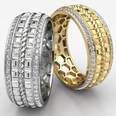 Center Rope Round Diamond Eternity Men's Wedding Band 14k Gold Yellow  (1.25Ct. tw.)