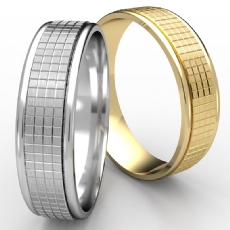 Cross Hatch Center Polish Edge Men's Wedding Band White Gold