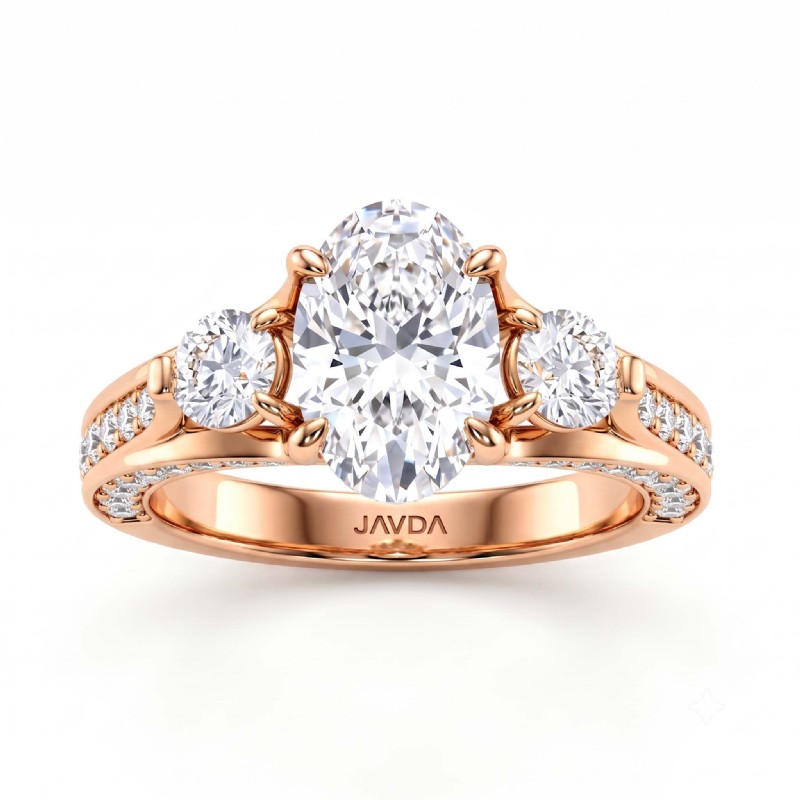 Three Stone Bridge Accent diamond Ring 14k Rose Gold
