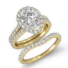 Halo Pave Split Shank Bridal diamond Ring 18k Gold Yellow