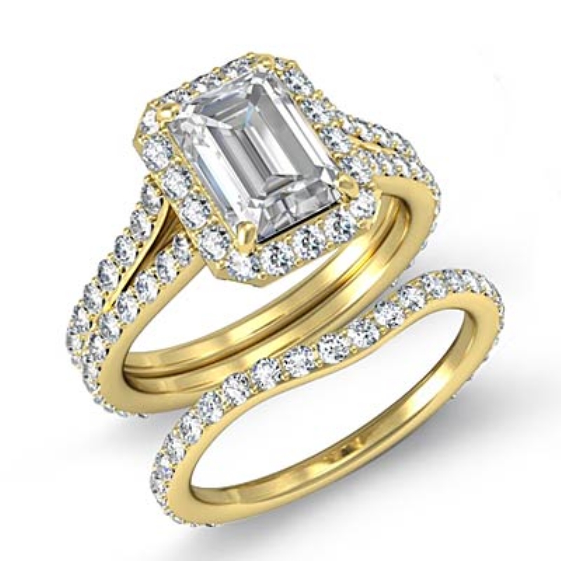 Halo Split Shank Bridal diamond Ring 14k Gold Yellow