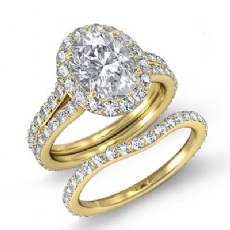 Halo Pave Wedding Bridal Set diamond  18k Gold Yellow