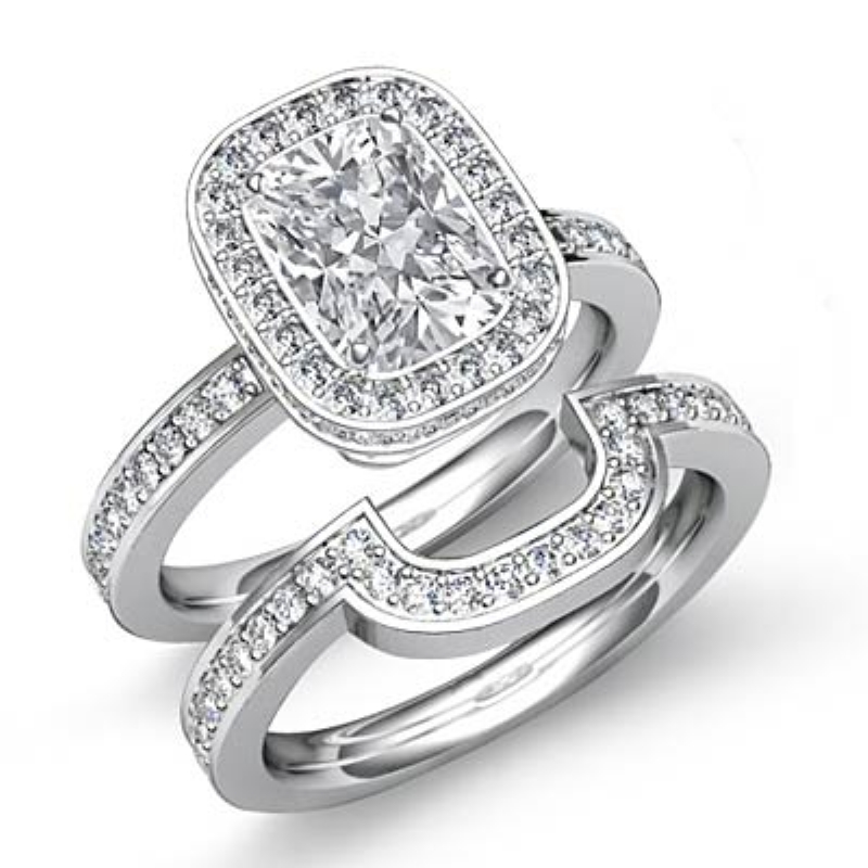 Accent Halo Bridal Set diamond Ring 14k Gold White