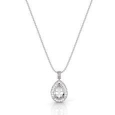 Pave Set Diamond Halo Solitaire Pendant Accent Pear Cut in 14k White Gold 0.56ct