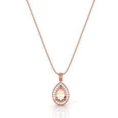 Pave Set Diamond Halo Solitaire Pendant Accent Pear Cut in 14k Rose Gold  (0.56Ct. tw.)