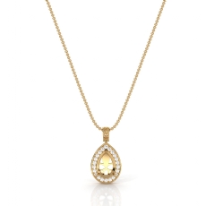 Pave Set Diamond Halo Solitaire Pendant Accent Pear Cut in 14k Gold Yellow  (0.56Ct. tw.)