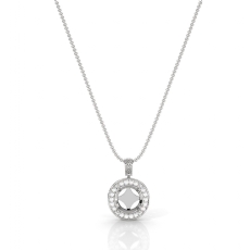 Pre-Set Pave Set Halo Round Diamond Pendant in 14k White Gold 0.60ct