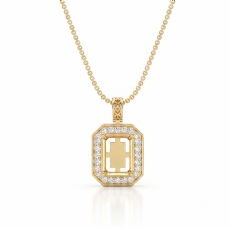 Pave Set Diamond Halo Radiant Cut Solitaire Pendant in 14k Gold Yellow  (0.61Ct. tw.)