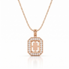 Pave Set Diamond Halo Radiant Cut Solitaire Pendant in 18k Rose Gold  (0.61Ct. tw.)