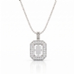 Pave Set Diamond Halo Radiant Cut Solitaire Pendant in 14k White Gold 0.61Ct - javda.com 
