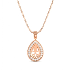 Pave Set Diamond Halo Solitaire Pendant Accent Pear Cut in 18k Rose Gold  (0.56Ct. tw.)