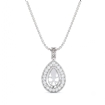 Pave Set Diamond Halo Solitaire Pendant Accent Pear Cut in 14k White Gold 0.56Ct - javda.com 