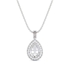 Pave Set Diamond Halo Solitaire Pendant Accent Pear Cut in 14k White Gold 0.56ct