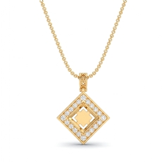 Pave Set Diamond Solitaire Accent Halo Princess Pendant in 14k Gold Yellow  (0.67Ct. tw.)