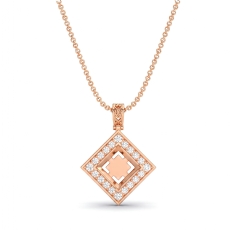 Pave Set Diamond Solitaire Accent Halo Princess Pendant in 18k Rose Gold  (0.67Ct. tw.)