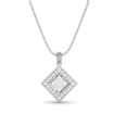 Pave Set Diamond Solitaire Accent Halo Princess Pendant in 18k White Gold 0.67Ct - javda.com 