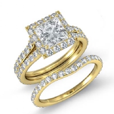 Bridal Split Shank Halo diamond Ring 14k Gold Yellow