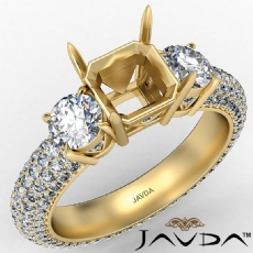 Three 3 Stone Asscher Diamond Engagement Ring 14k Gold Yellow Semi Mount  (2.25Ct. tw.)