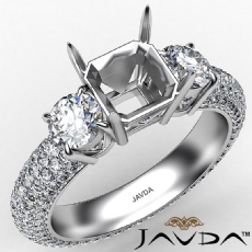 Three 3 Stone Asscher Diamond Engagement Ring 14k White Gold Semi Mount 2.25Ct