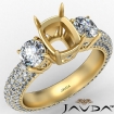 Three 3 Stone Cushion Diamond Engagement Ring 18k Yellow Gold Semi Mount 2.25Ct - javda.com 