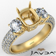 Three 3 Stone Cushion Diamond Engagement Ring 14k Gold Yellow Semi Mount  (2.25Ct. tw.)
