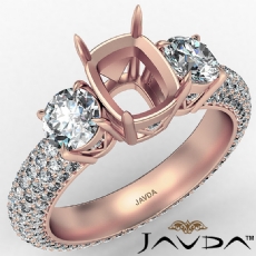 Three 3 Stone Cushion Diamond Engagement Ring 14k Rose Gold Semi Mount  (2.25Ct. tw.)