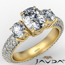 Micropave Shank Three Stone diamond Ring 18k Gold Yellow