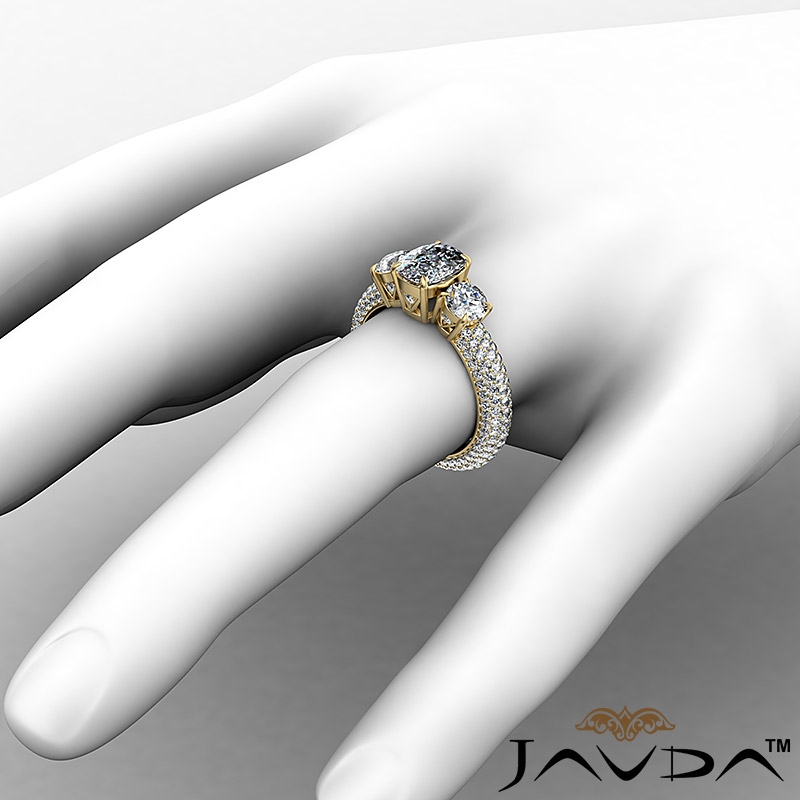 Micropave Shank Three Stone diamond Ring 18k Gold Yellow