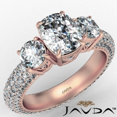 Micropave Shank Three Stone diamond Ring 14k Rose Gold
