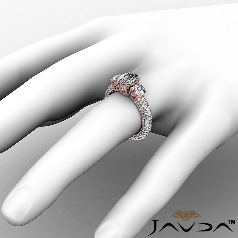 Micropave Shank Three Stone diamond Ring 14k Rose Gold