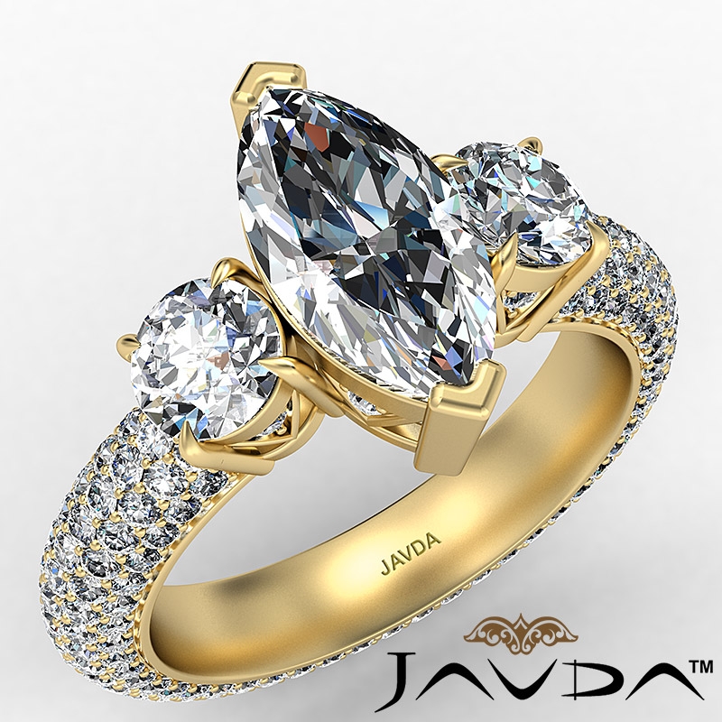 Claw Prong 3 Stone Eternity diamond Ring 18k Gold Yellow