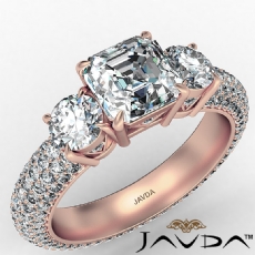 Micro Pave Set Three Stone diamond Ring 18k Rose Gold