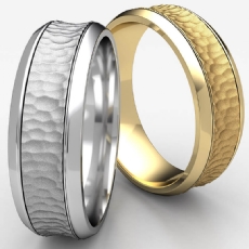 Hammered Finished Concave Unisex Wedding Band 14k Gold Yellow