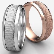 Hammered Finished Concave Unisex Wedding Band 14k Rose Gold